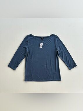 Ann Taylor Factory 3/4 Sleeve Boatneck Top Blue  Stretch Women’s Size Small NWT